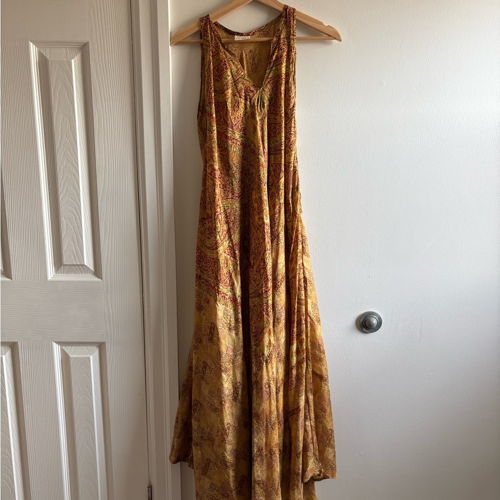 100% Silk Yellow and Red Paisley Maxi Dress
